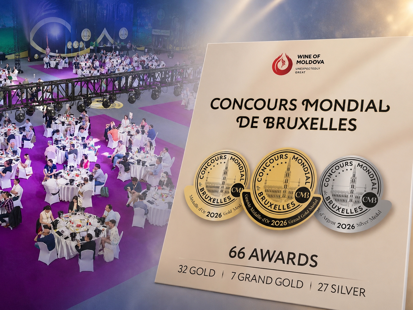 Moldova a obținut un succes semnificativ la cea de-a 33-a ediție a concursului internațional de vinuri Concours Mondial de Bruxelles 2026, câștigând 66 de medalii